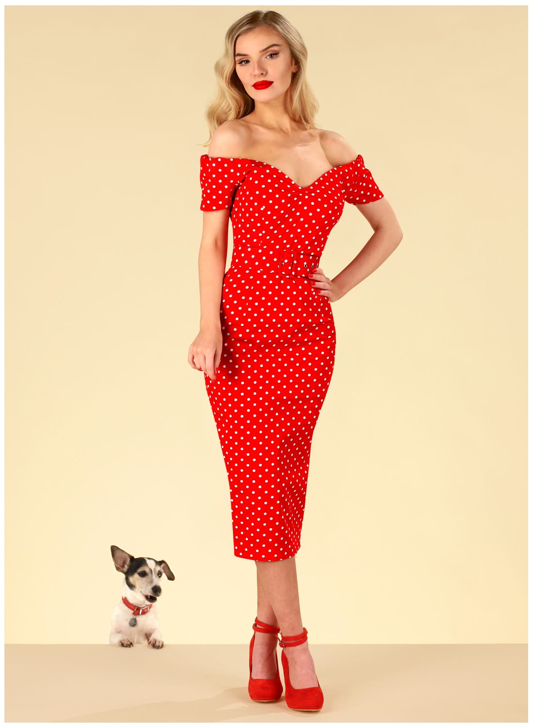 50s red polka dot dress