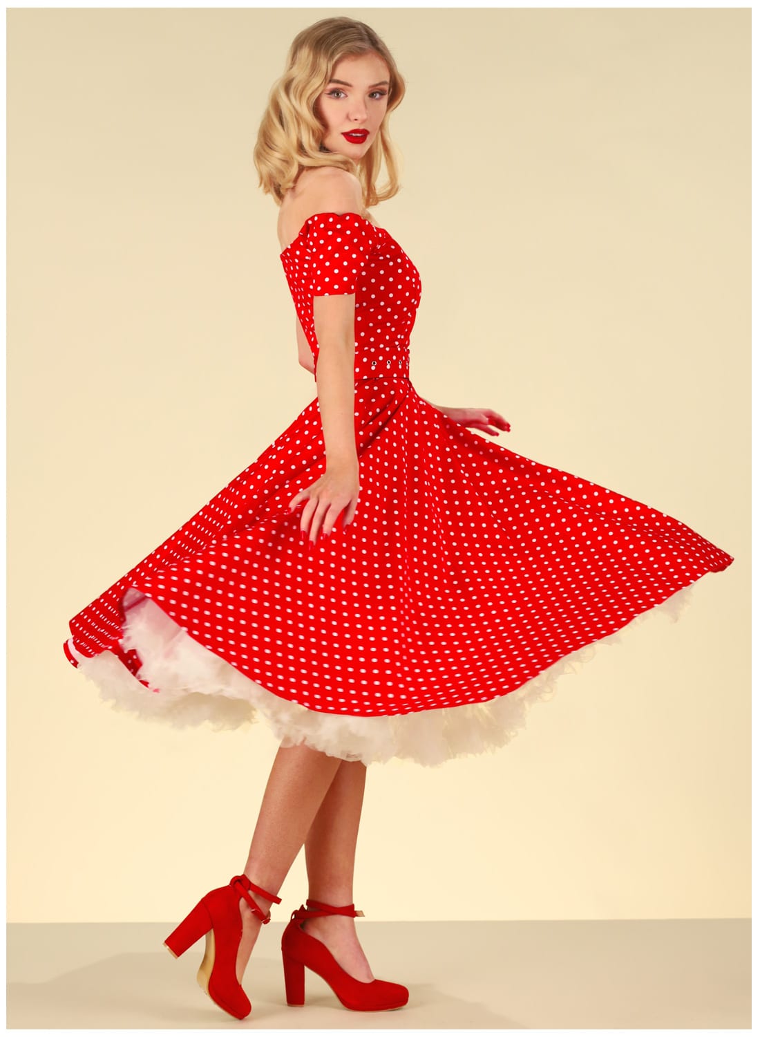 50s red polka dot dress
