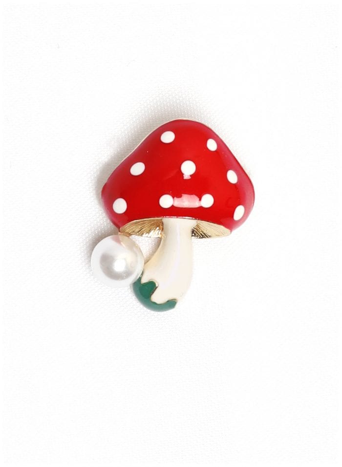 Mushroom & Faux Pearl Brooch British Retro