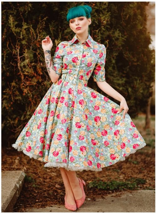 'Go West' Vintage Cream and Pink Floral 50s Full Circle Dress - British ...